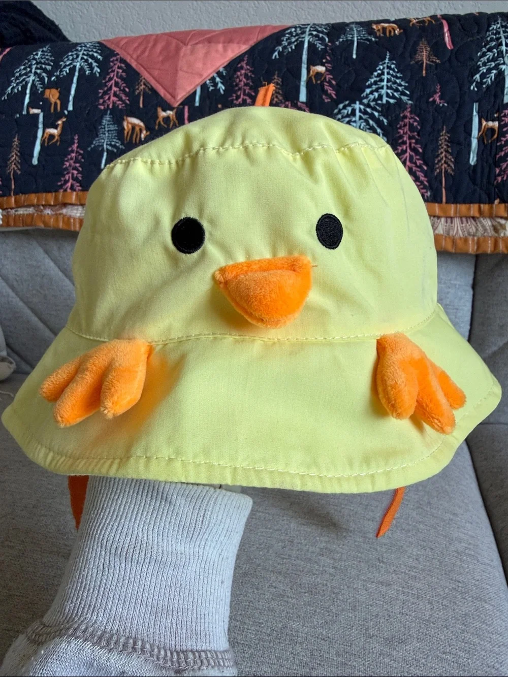Yellow Chick Bucket Hat for baby /toddler with Orange Details